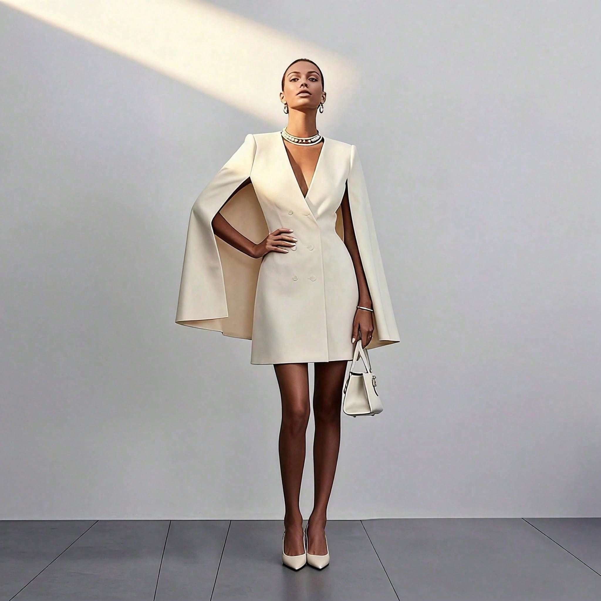 Elegant Cape Blazer Mini Dress For Women, - Image 8