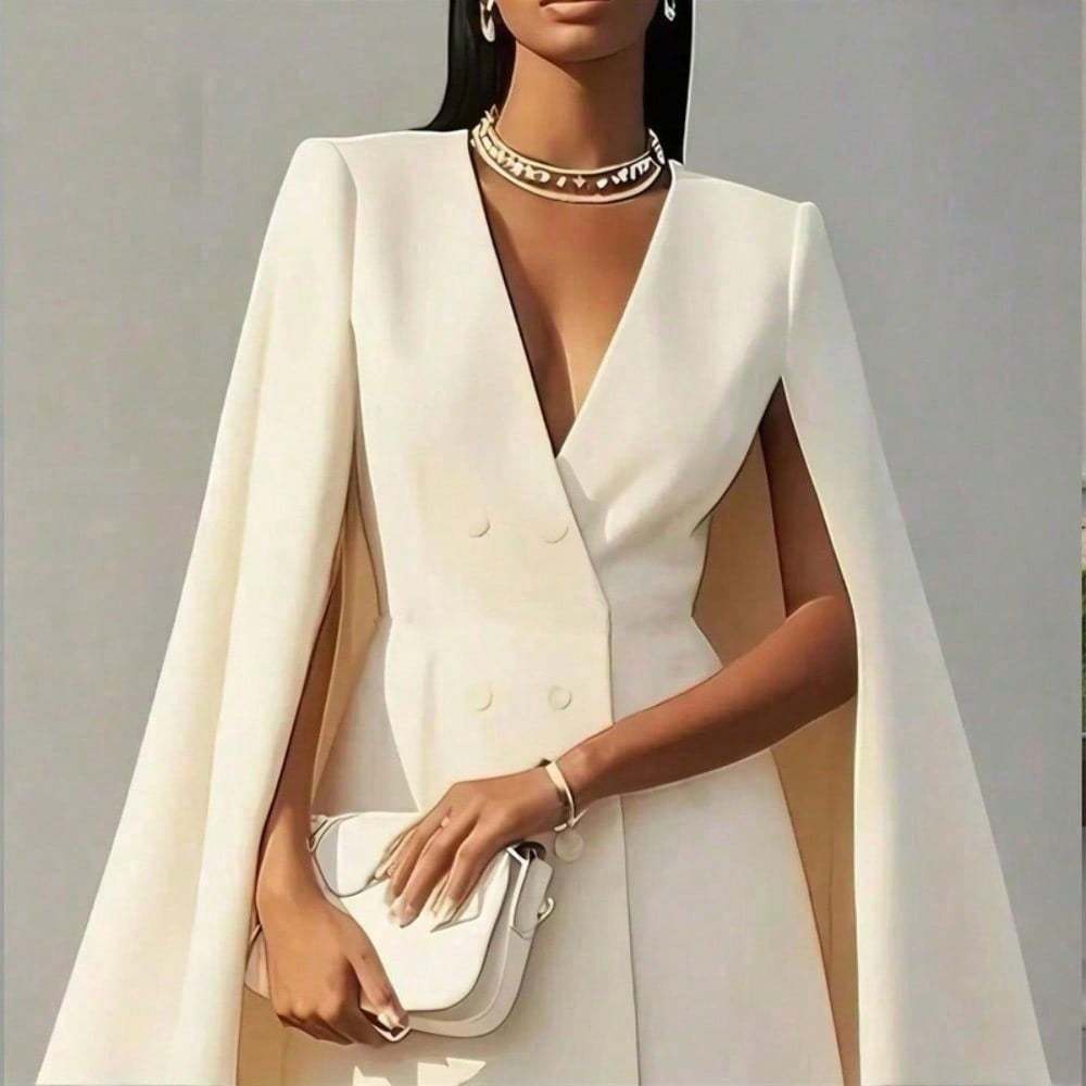 Elegant Cape Blazer Mini Dress For Women, - Image 2