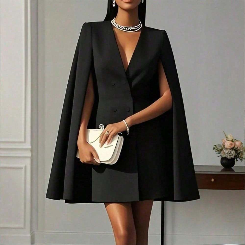 Elegant Cape Blazer Mini Dress For Women, - Image 6