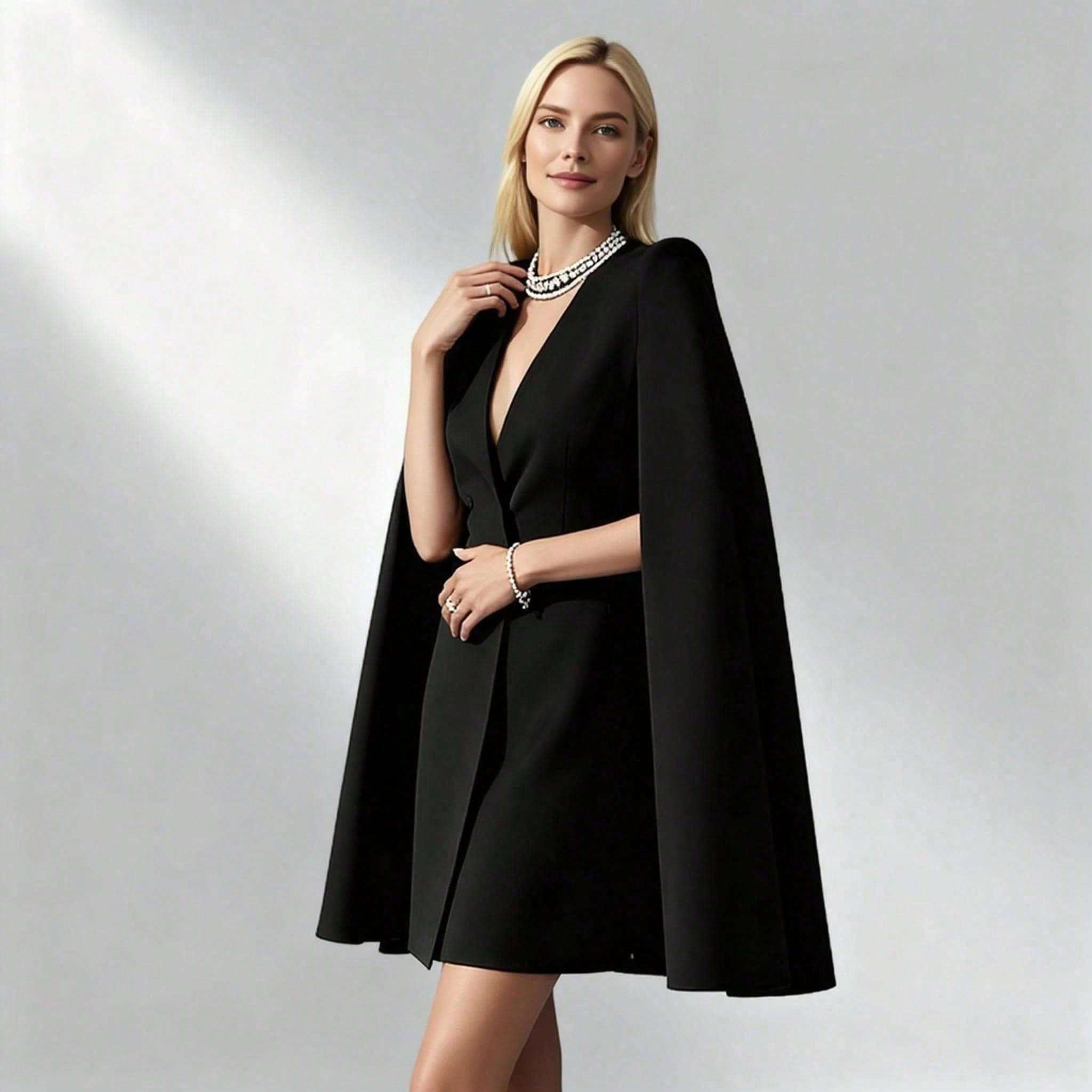 Elegant Cape Blazer Mini Dress For Women, - Image 4