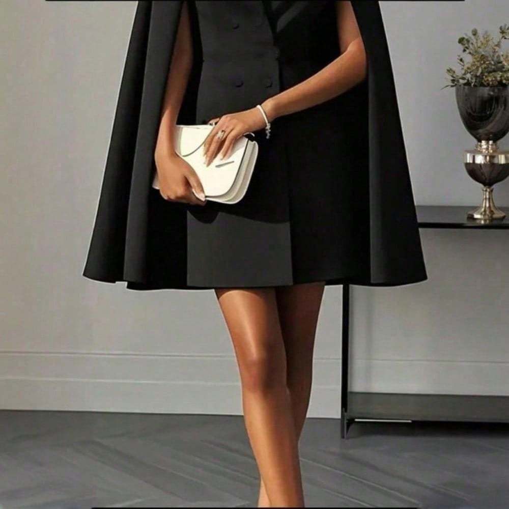 Elegant Cape Blazer Mini Dress For Women, - Image 3